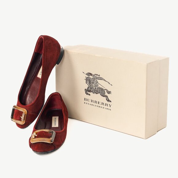 Burberry Leygreen Mahogany Red Suede Trench Buckle Ballerina Flats - Picture 13 of 13